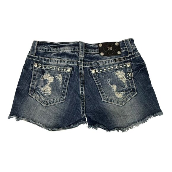Miss Me American Flag Stars Stripes Shorts Blue Denim Cut Off Rhinestone Size 29 - Picture 4 of 12